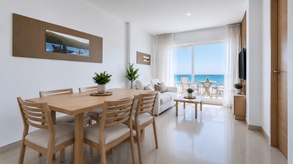 Salón con terraza y vistas al mar